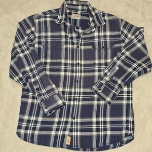 Jachs Men’s Flannel Shirt Blue Plaid Long Sleeve Button Front Casual Size M